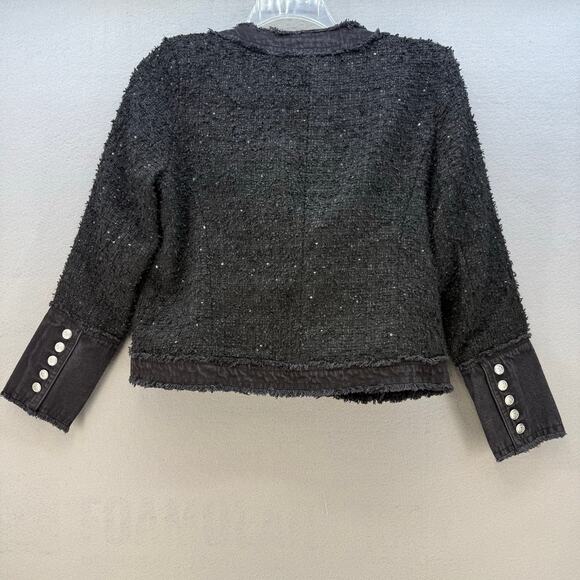 Nanette Lepore Jacket Women's M Black Sequin Accents Denim Trimmed Lined NWT - Picture 2 of 12